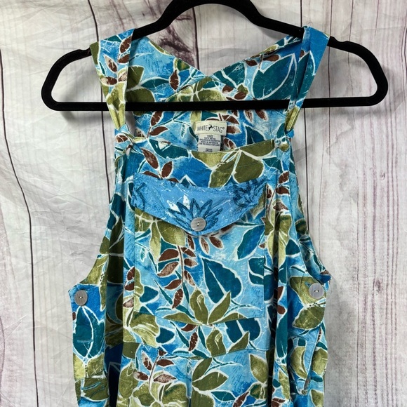 Vintage 70s Wide Leg Floral Sleeveless Jumpsuit Beaded in Blue and Green Large - Picture 3 of 8